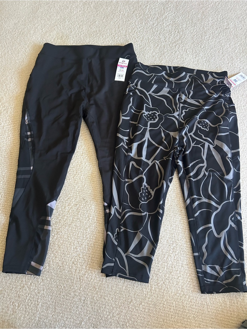 POP Fit Girls' Black and Gray Floral Athletic Capris - Active Performance